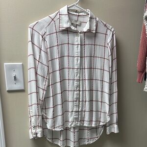LOFT Casual White and Red Grid Shirt